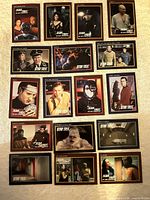 All 17 Star Trek trading cards laid out