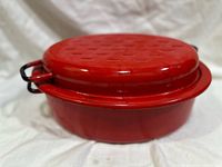 Roasting pan with lid in place showing overall form and color