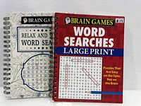 Front covers of both Brain Games spiral-bound large-print word search books