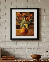 Framed artwork hanging on wall showing scale and full view