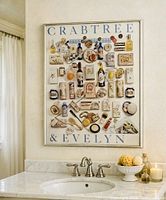 Framed Crabtree & Evelyn poster over marble vanity
