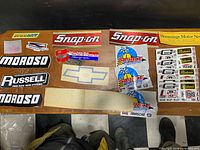 Overview of all decals laid out on table