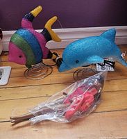 Overall view of fish lamp, dolphin lamp, Barbie in bag