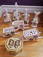 Group shot of all ceramic pieces and wooden box