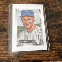 Front view of Ed "Whitey" Ford 1989 Bowman card in plastic sleeve