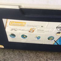 Close-up of Coleman Xtreme 6 label on front of cooler