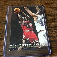 Front of Michael Jordan Stadium Club card in plastic sleeve