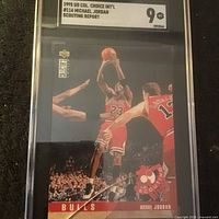 Front of SGC-slabbed Michael Jordan card showing label with grade 9
