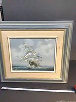 framed sailing ship oil painting front view with ruler for scale