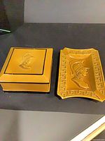 Square trinket box and rectangular dish together showing size and matching design