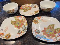 Front view of all five pieces showing pattern and forms