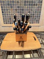 Full set in block on countertop