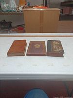 Three antique religious books side by side showing size and covers