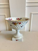 Full view of porcelain compote on pedestal base
