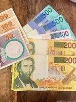 Overview of Belgian and Danish banknotes showing all denominations