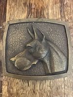 Front view showing Great Dane relief on brass buckle