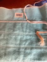 Light green Birks anti-tarnish cloth showing stitched edge and tie