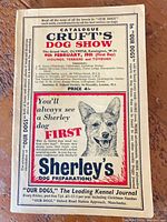 Front cover showing title, date, venue, price and Sherley’s dog ad