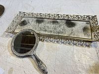 Rectangular vanity tray and handheld mirror front view