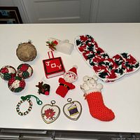 Group shot of all eleven handmade Christmas decorations
