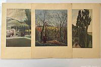 Front view showing all three lithograph prints side by side on backing paper