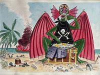 Close-up of watercolour pirate dragon scene