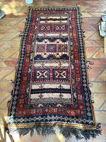 Full view of Moroccan kilim rug showing overall design and size
