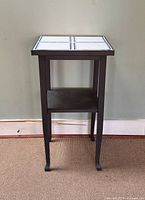Front view tall wood side table with tile top
