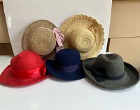 All five hats displayed together