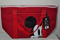 Front view of red Mickey Mouse insulated cooler tote