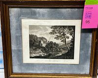 Entire framed engraving showing frame, mat and print