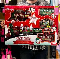 Front of boxed Disney Mickey Mouse Holiday Express 36-piece train set