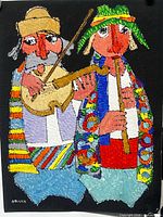 Full view of painting showing two musicians, color and composition