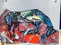 Full view of the abstract artwork on gray background showing overall composition