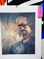 Full view of the fantasy unicorn archer limited edition print showing image and margins with signature and edition number