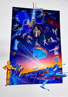 Full view of unframed Star Wars montage art print showing characters and ships