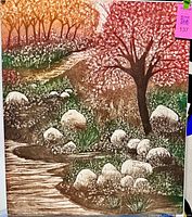 Full view of the landscape art print showing trees, path and rocks