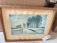 Front view of framed pencil drawing showing entire artwork, mat and wood frame