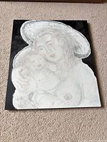 Front view of the canvas showing complete mother and baby sketch