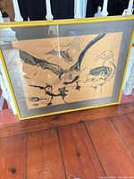 Front view of framed seagull drawing