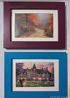 Burgundy and blue framed prints front view