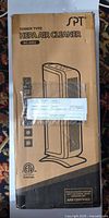 Full front view of boxed SPT AC-2062 tower HEPA air cleaner