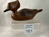 left front view of wooden Hooded Merganser sculpture