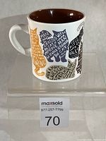 Full view of mug showing cat silhouette graphics