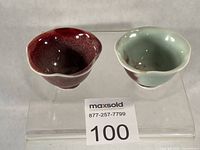 Top view of both porcelain bowls showing interiors and glaze colours