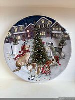 Front view of plate showing full winter dog scene