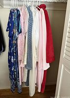 Overall view of all garments on hangers inside closet