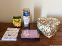 All five items grouped on tabletop