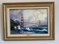 Full view of framed Thomas Kinkade Golden Gate Bridge artwork