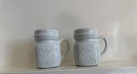 Front view of both porcelain Mason jar shakers